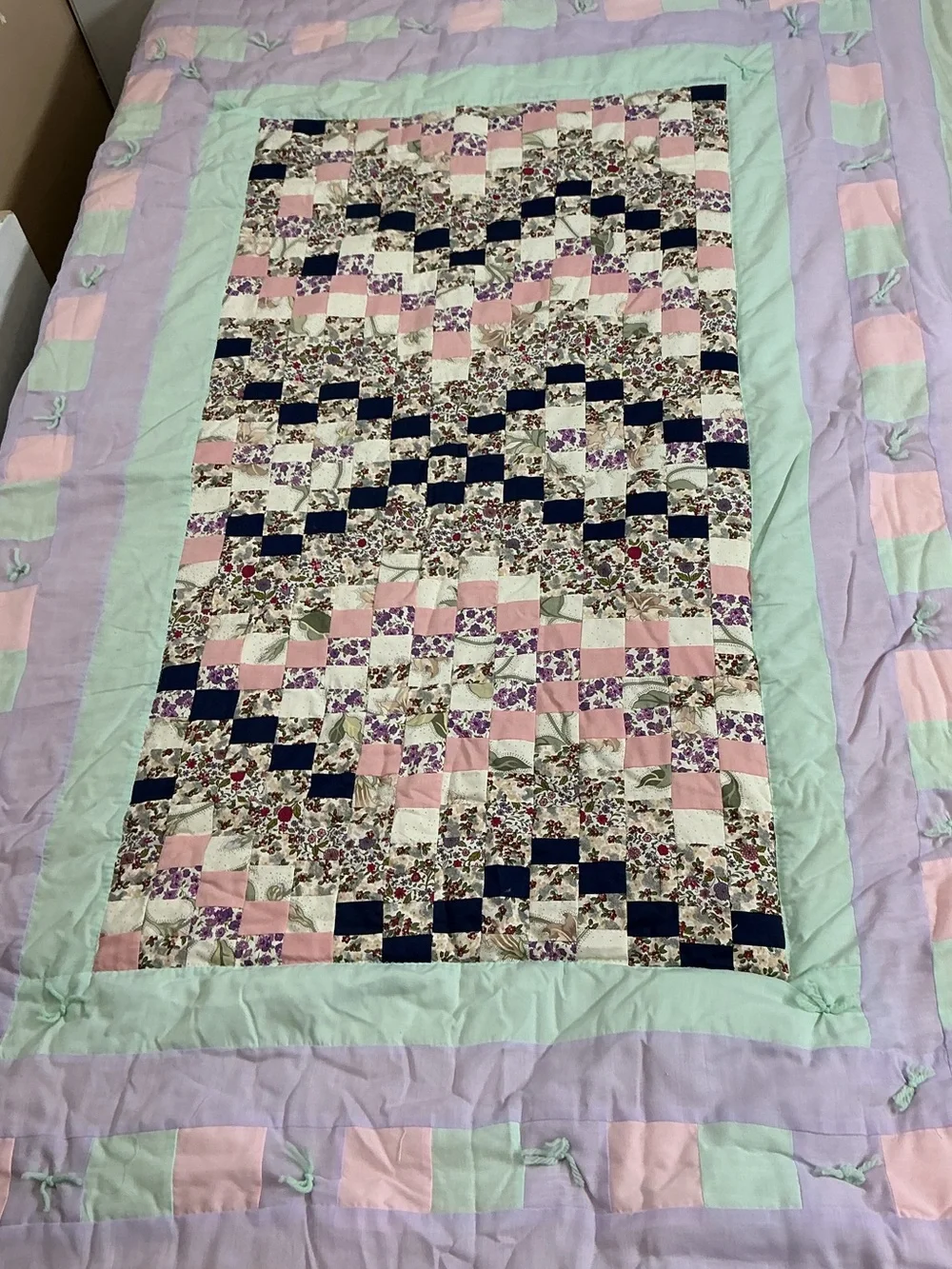 Handmade Pastel Patchwork Litle Quilt - Lavender, Mint & Pink